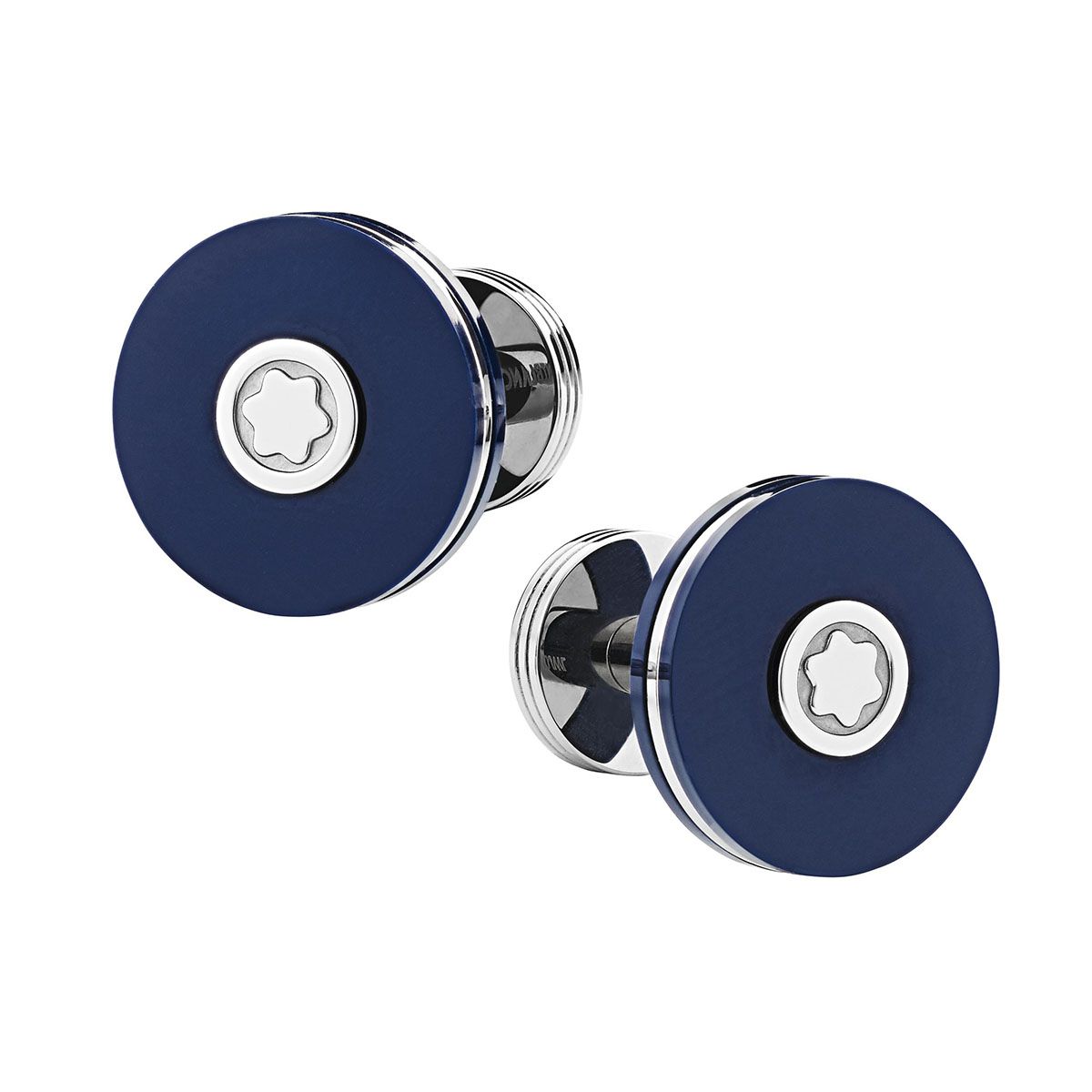 Montblanc Round Cufflinks in Stainless Steel with Blue Resin kalvosinnapit MB123812