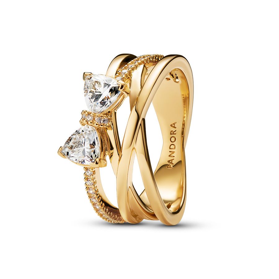 Pandora Sparkling Bow & Crossover Band Ring 163511C01