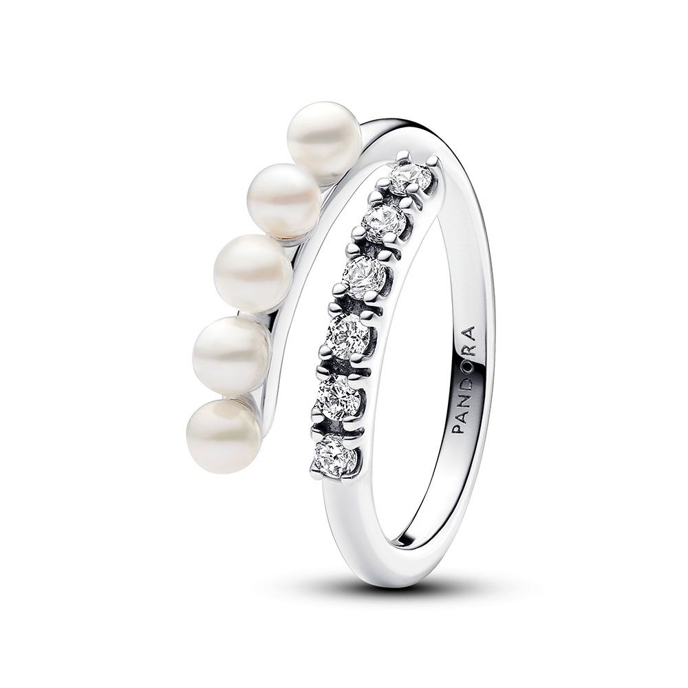 Pandora Treated Freshwater Cultured Pearls & Pavé Open Ring 193145C01