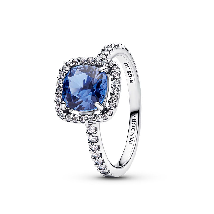 Pandora Sparkling Square Blue Halo Statement Ring 193550C01