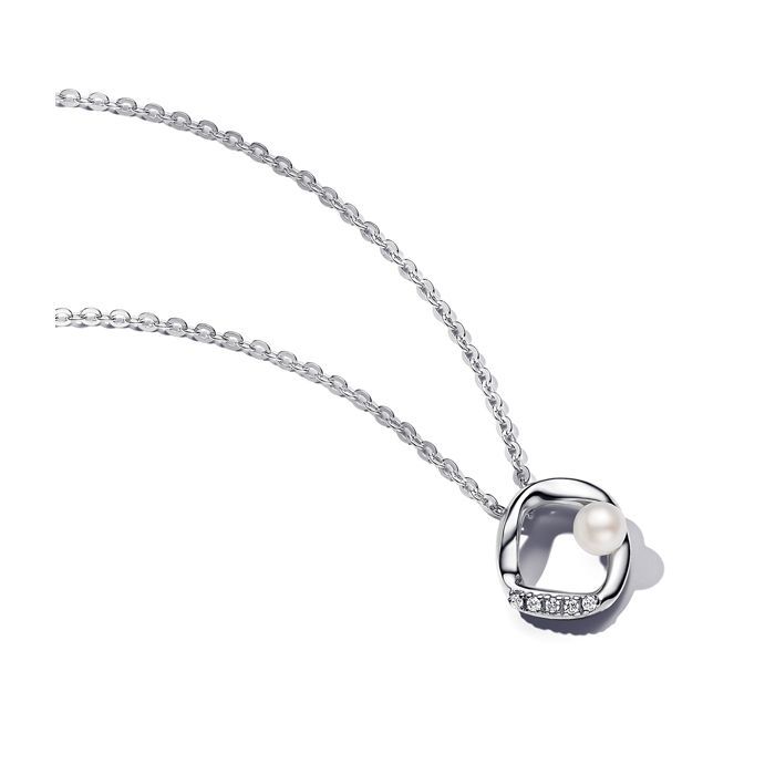 Pandora Organically Shaped Pavé Circle & Treated Freshwater Cultured Pearl Collier Halskette 393303C01-45
