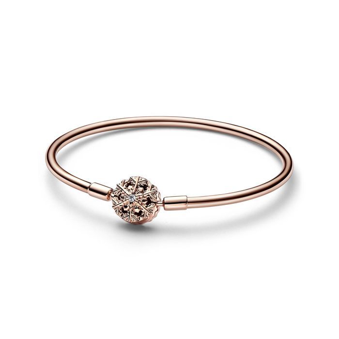 Pandora Moments Rose Sparkling Snowflake Clasp Bangle Armband 21cm 582338C01