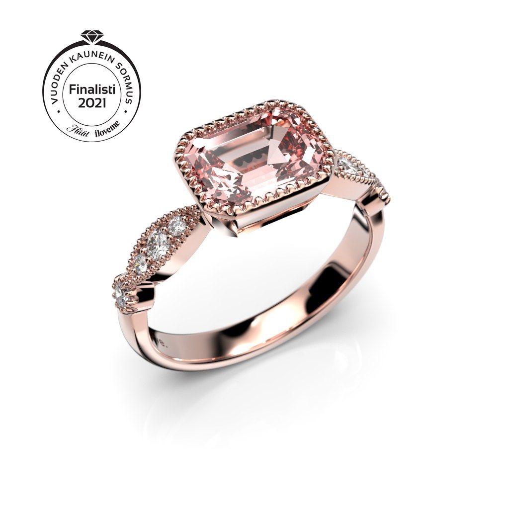 Festive Rosette Morganiitti timanttisormus, punakulta 652-136-PK