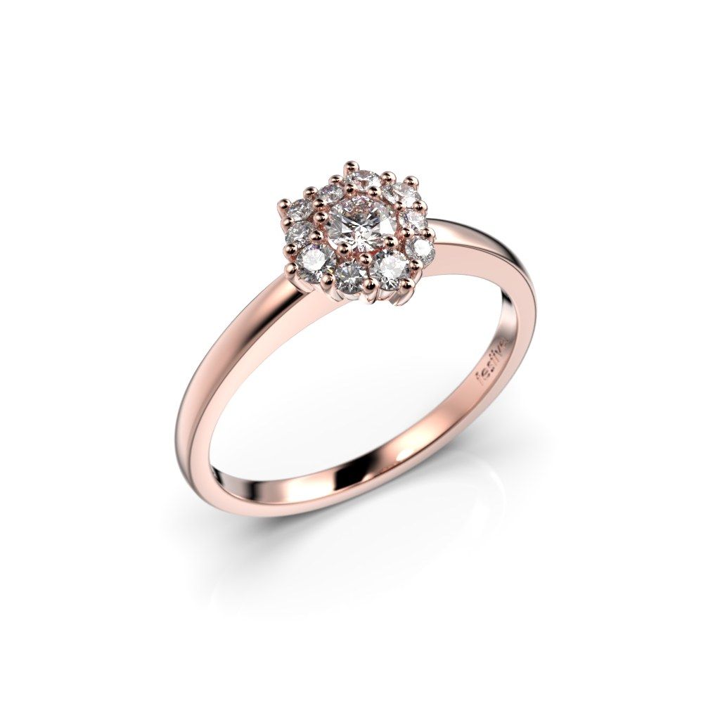 Festive Nadja Halo timanttisormus, punakulta 690-028-PK