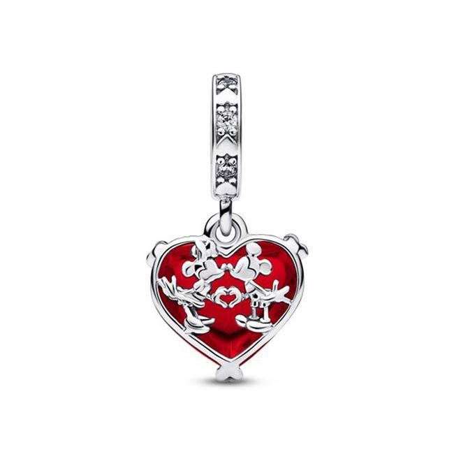 Pandora Disney Mickey & Minnie Mouse Kiss Red Murano Glass Charme 792522C01