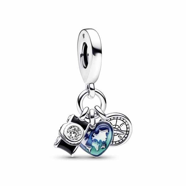 Pandora Camera, Heart and Compass Dangle Charme 792703C01