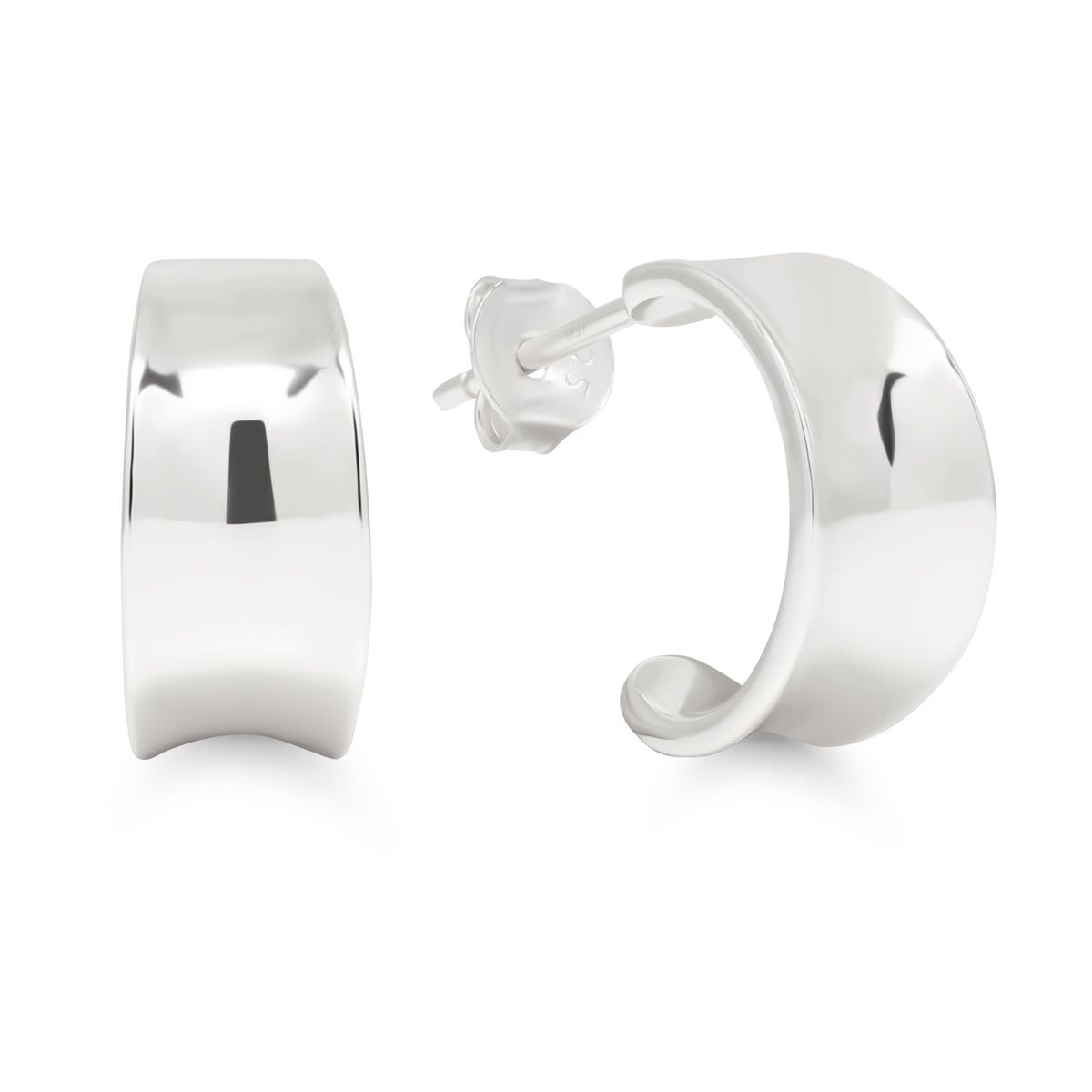 Silver Hoop Earrings, Concave E-24797