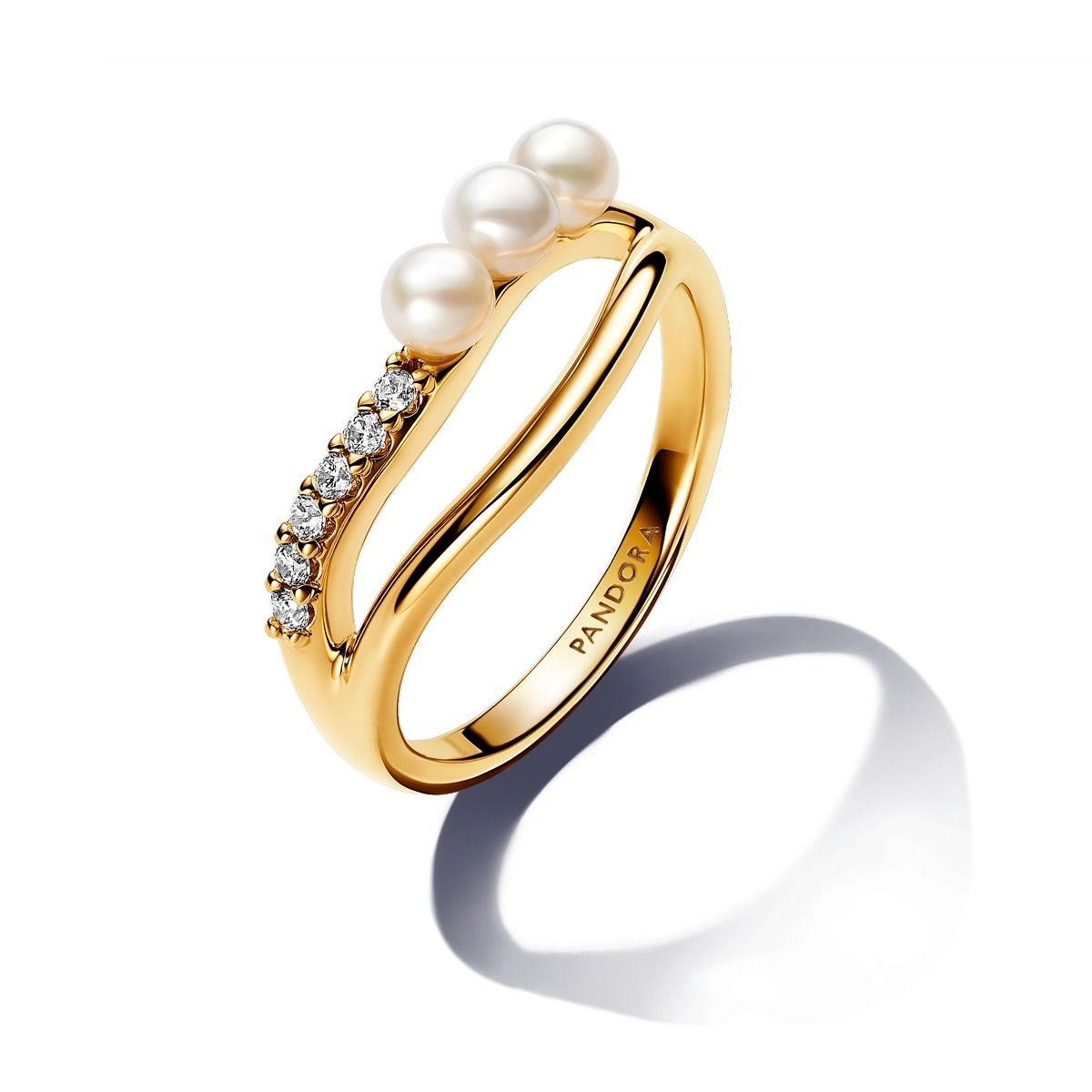 Pandora Treated Freshwater Cultured Pearl & Organically Shaped Double Band sormus 163258C01