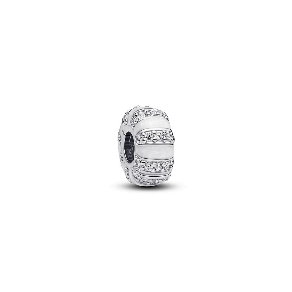 Pandora Silver Clip With Clear Cubic Zirconia, Shimmering White Enamel Charme 793785C01