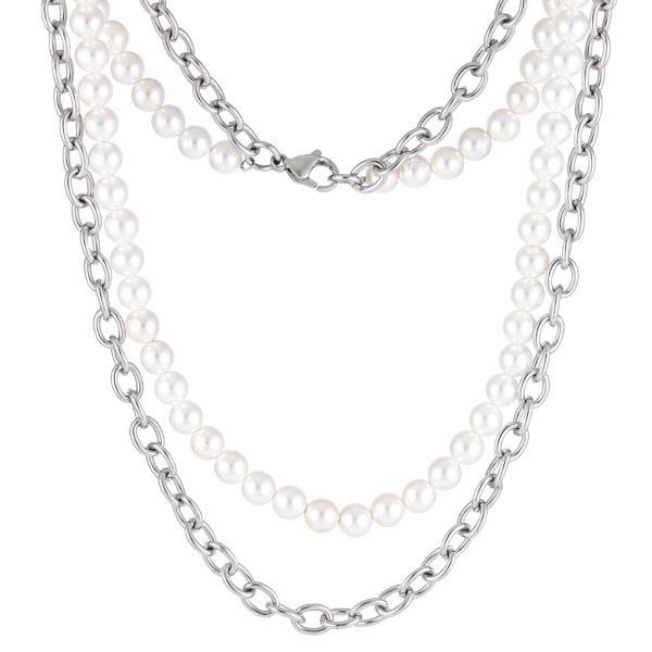 Steel / Pearl Necklace NSS862 SS CHAIN WHITE