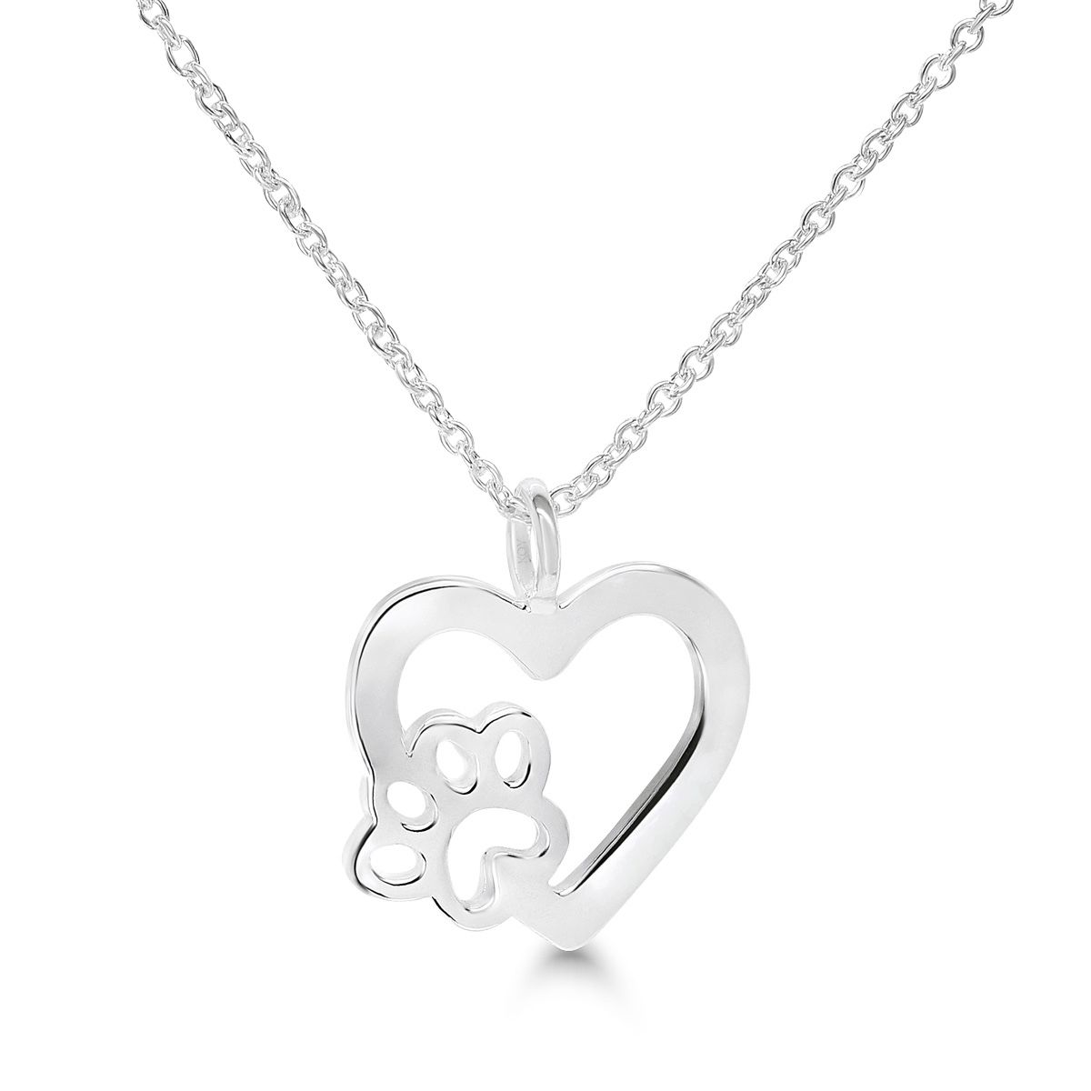 Silver Necklace with Heart and Paw Print WN-32354/40-45CM