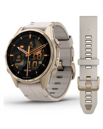 Garmin Fenix 8 Amoled Titanium 43 mm nahka ja silikoni rannekkeella 010-02903-40