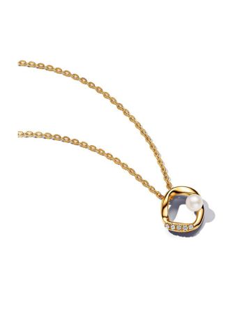 Pandora Organically Shaped Pavé Circle & Treated Freshwater Cultured Pearl Collier Halskette 45 cm 363303C01-45