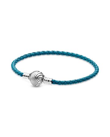 Pandora Moments Seashell Clasp Turquoise Braided Leather 19 cm  -armband 598951C01