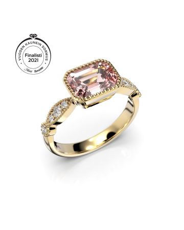 Festive Rosette Morganiitti timanttisormus, keltakulta 652-136-KK