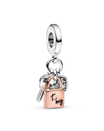Pandora Two-Tone Key, Padlock & Heart Triple Dangle Charme 782506C01