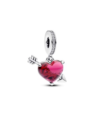 Pandora Moments Red Heart & Arrow Murano Glass Dangle hela 793085C01-1
