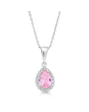 Silver Necklace, Light Pink Drop BOL-N1182Zpink / 40-45CM