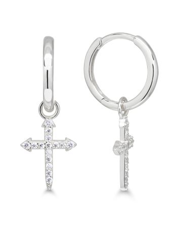 Hopeiset korvakorut, risti E-2081Z-1