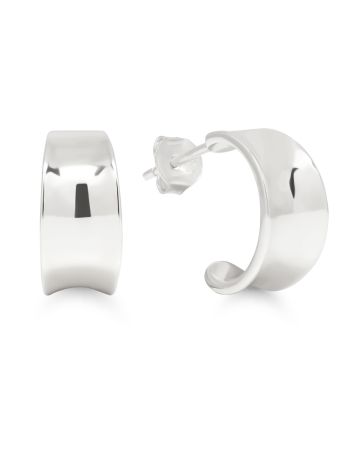 Silver Hoop Earrings, Concave E-24797