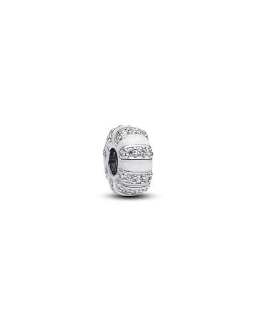 Pandora Silver Clip With Clear Cubic Zirconia, Shimmering White Enamel Charme 793785C01