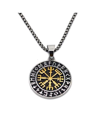 Northern Viking Jewelry Vegvisir Riimu Gold Halskette 50 cm NVJRS159