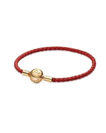 Pandora Moments Red Woven Leather Armband 19 cm 568777C01