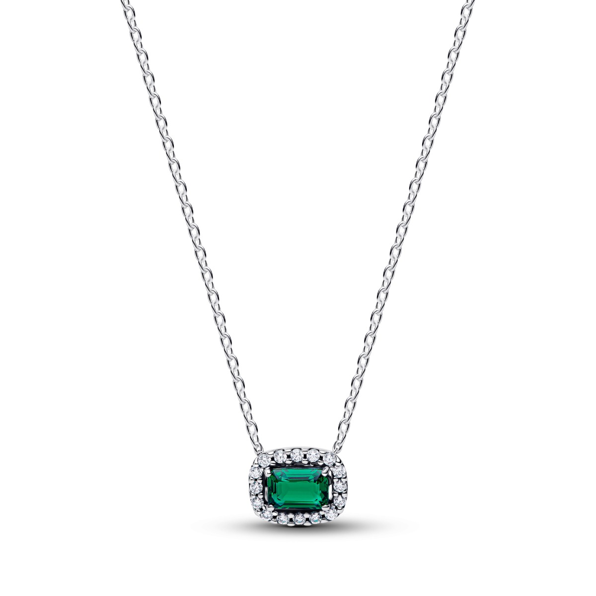 Pandora Rectangular Sparkling Green Halo Pendant kaulakoru 394503C01-45