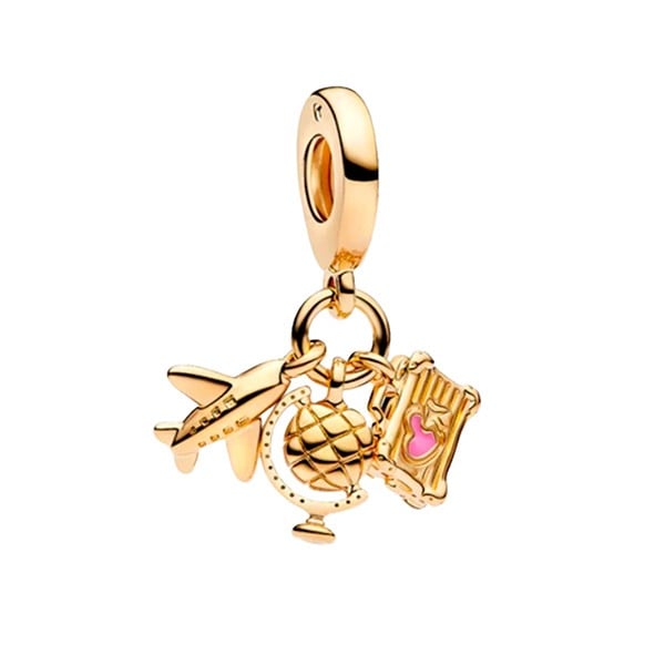 Pandora Airplane, Globe & Suitcase Triple Dangle hela, kullattu 769435C01
