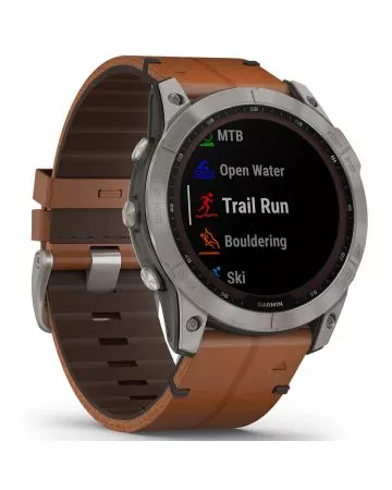 Garmin Fenix 7X Sapphire Solar, Titaani ja ruskea nahkahihna 010-02541-19-5