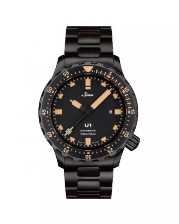 Sinn U1S E Submarine Steel -rannekello / musta teräs 1010.023-1