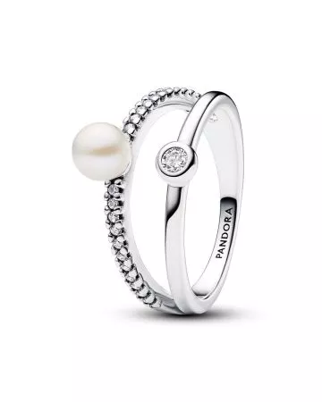 Pandora Treated Freshwater Cultured Pearl & Pavé Double Band sormus 193147C01-1