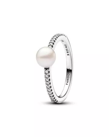 Pandora Timeless Treated Freshwater Cultured Pearl & Pavé Ring 193158C01