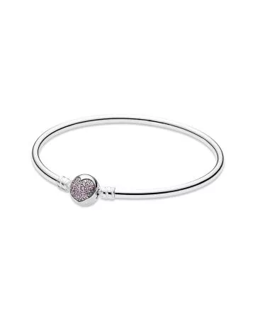 Pandora Moments Bangle Pink Heart Pave Bracelet 21 cm 590716PCZ