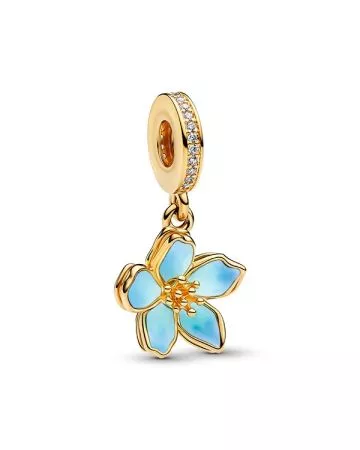 Pandora Blue Blossom Dangle Charm, gold-plated 760667C01