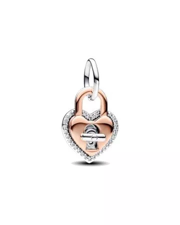 Pandora Moments Two-tone Twistable Heart Padlock Double Dangle hela 783079C01-1