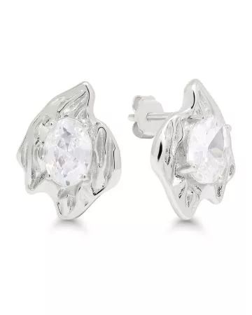 Silver Earrings with Large Zircon E-15239Z