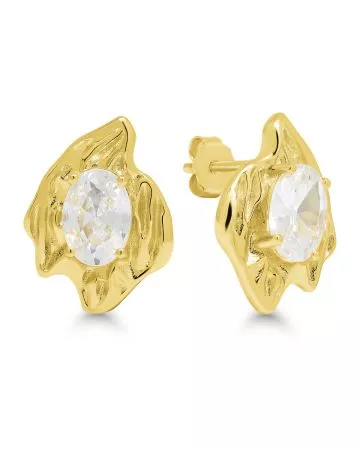 Gold-plated Silver Earrings with Large Zircon E-15239ZG