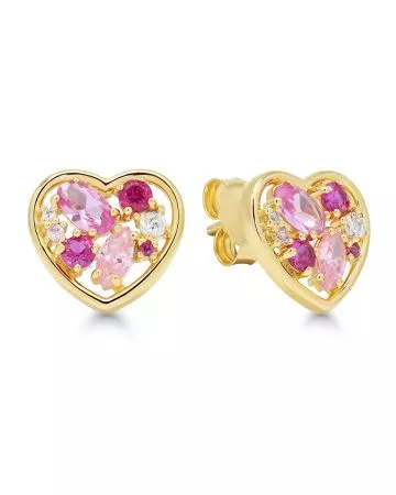 Gold-plated Heart Earrings, Pink Stones BOL-E1464ZSRG