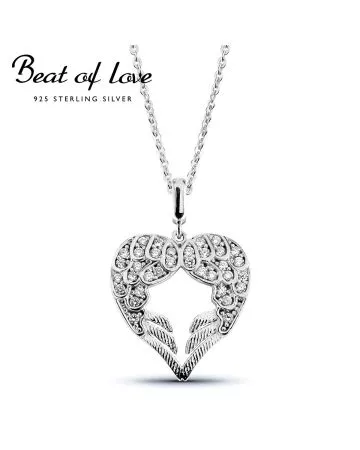 Hopeinen kaulakoru / sydän ja siivet BOL-N0860Z/40-45CM