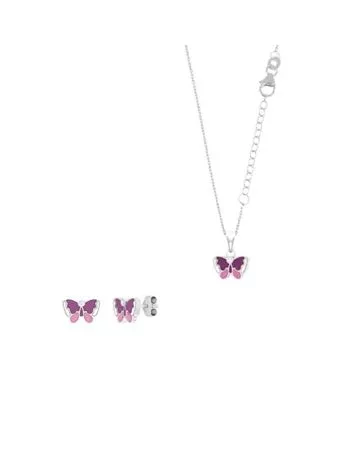 Hopeinen korusetti, violetti perhonen