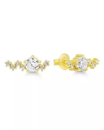 Silver Earrings with Zircons, Gold Plated E-8135ZG