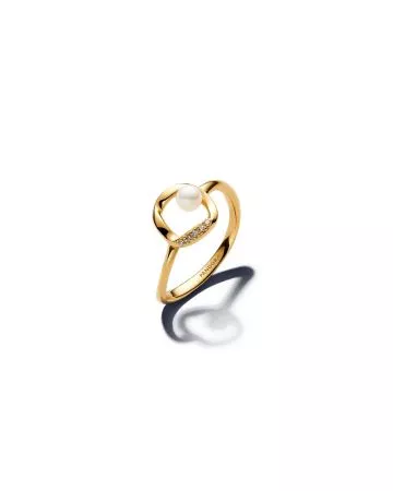 Pandora Organically Shaped Pavé Circle & Treated Freshwater Cultured Pearl Ring 163831C01