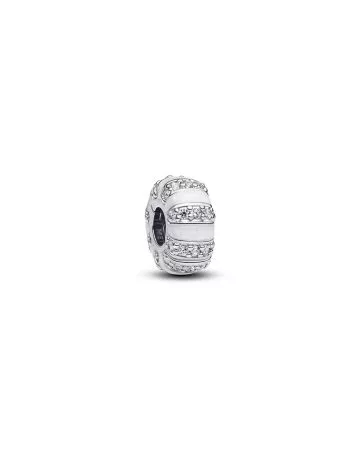 Pandora Silver Clip With Clear Cubic Zirconia, Shimmering White Enamel Charm 793785C01