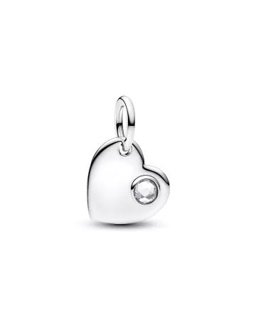 Pandora April Engravable Heart White Stone Dangle Charm 794295C04