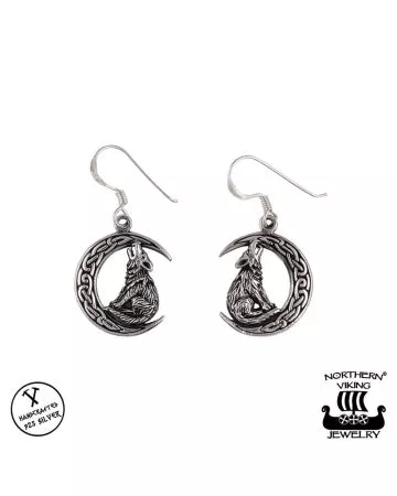 Northern Viking Jewelry Moon Wolf -korvakorut NVJKK034