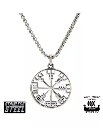 Northern Viking Jewelry Viikinkikompassi Vegvisir -kaulakoru NVJRS079