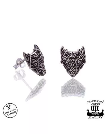 Northern Viking Jewelry Gurdian Wolf -korvakorut NVJKK028