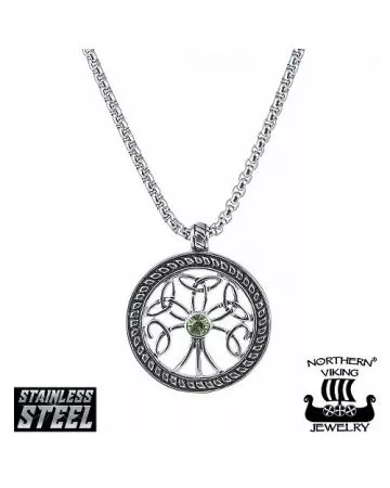 Northern Viking Jewelry  Green Cz Tree of Life -kaulakoru NVJRS020