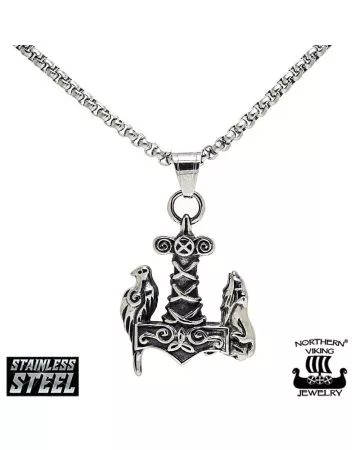 Northern Viking Jewelry Raven Wof Thor's Hammer -kaulakoru NVJRS065